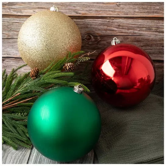 Extra Large set of 3 200mm Red, Green & Gold Christmas ball ornaments