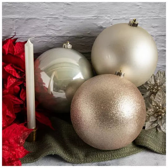 Extra Large set of 3 200mm Champagne Christmas ball ornaments