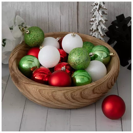 Extra Small set of 50 60mm Red, Green & White Christmas ball ornaments; props not included