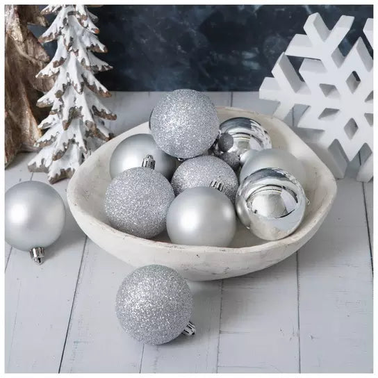 Extra Small set of 50 60mm Silver Christmas ball ornaments; props not included