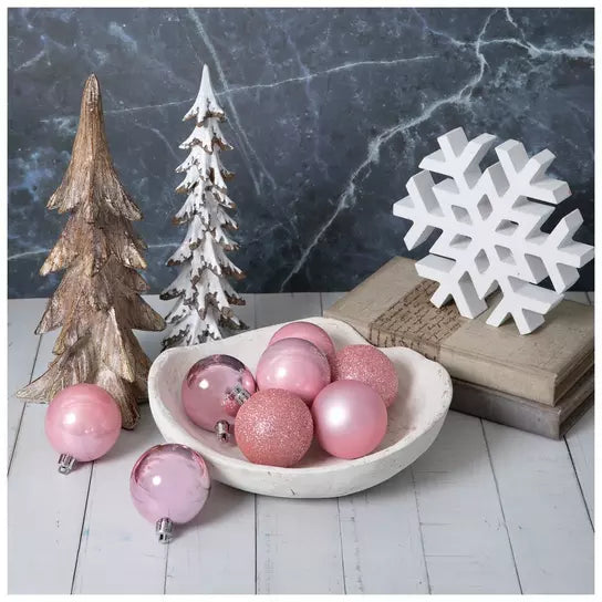 Extra Small set of 50 60mm Blush Pink Christmas ball ornaments; props not included