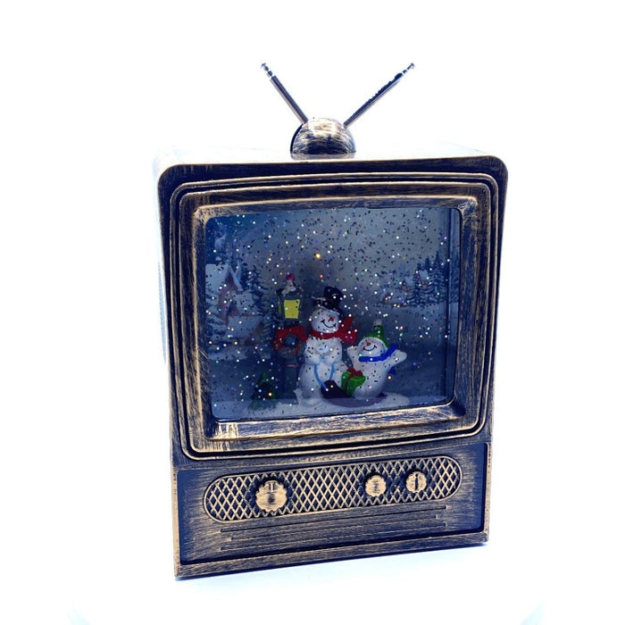 10" Retro TV Water Snow Globe with Snowman Family