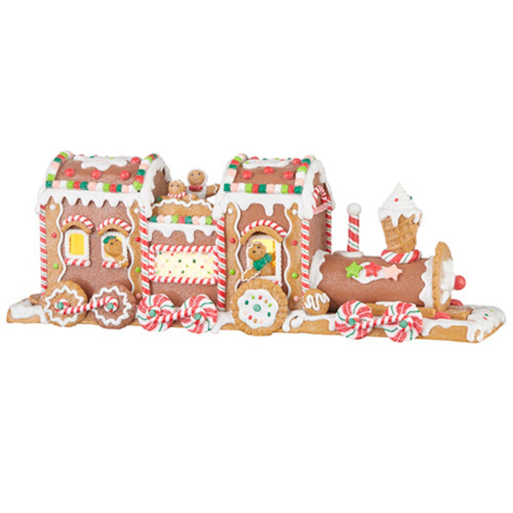 19.5" Lighted Gingerbread Train: Festive Christmas Decoration with Illuminated Details