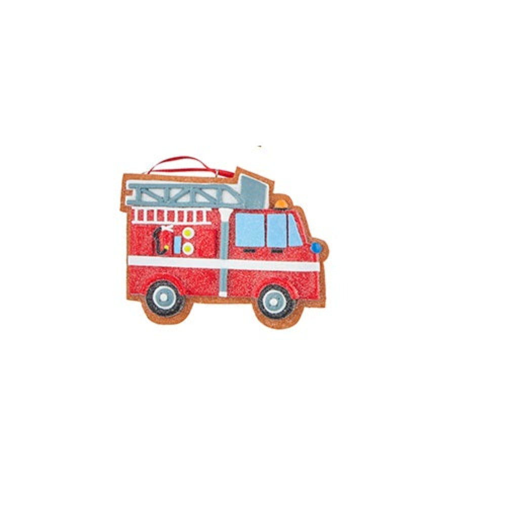 5" Gingerbread Emergency Vehicle Christmas Ornament – detail view