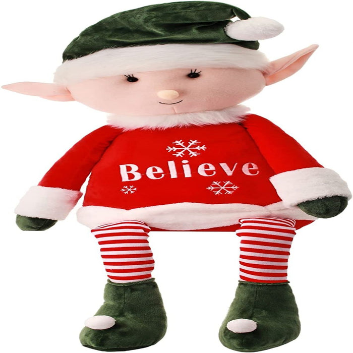 40-inch red green and white retro Believe sitting Christmas elf