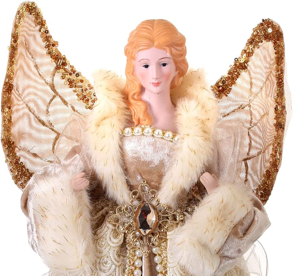 18-inch ivory and gold jeweled angel Christmas tree topper – additional product image 2