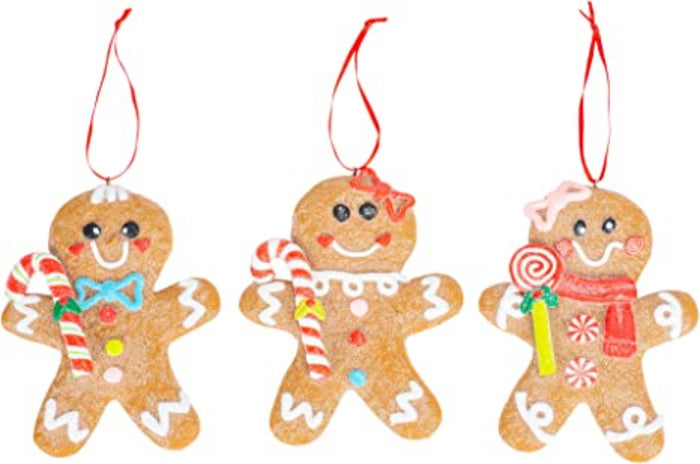 5" Gingerbread Man Christmas Ornaments – Set of 3