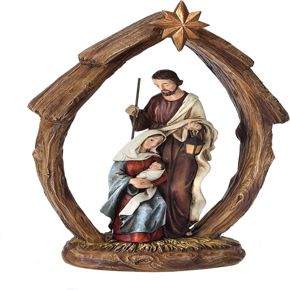 12" Holy Family Resin Nativity in Arch with Star - Handmade Christmas Decoration