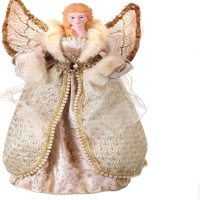 18-inch ivory and gold jeweled angel Christmas tree topper