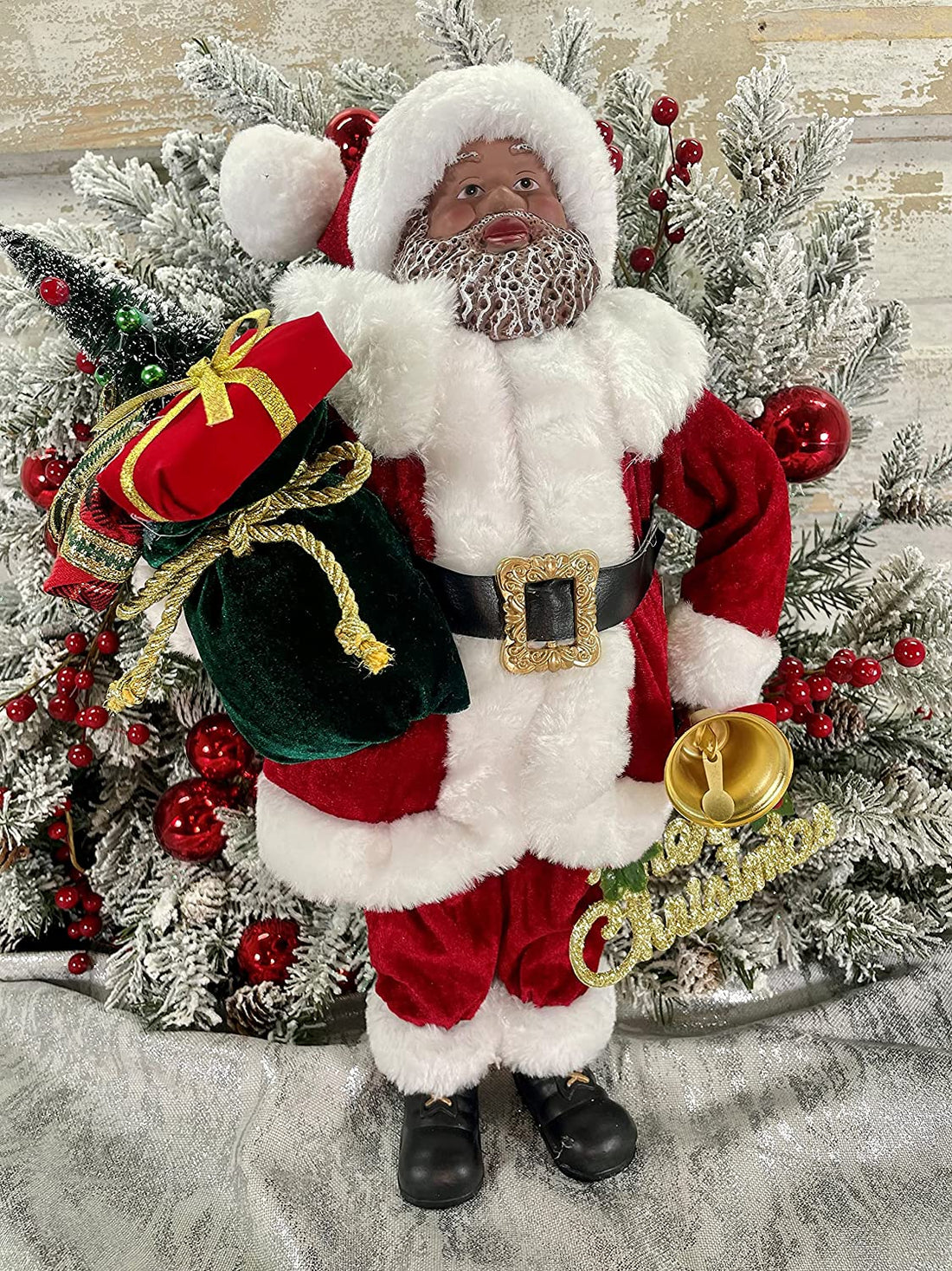 19-inch African American Santa in black velvet with fur trim – additional product image 4