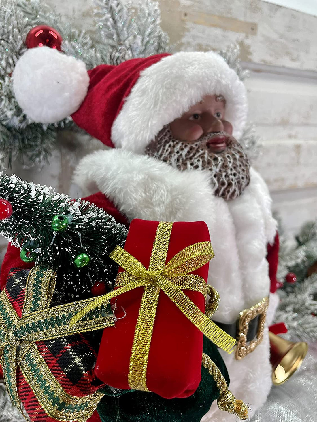 19-inch African American Santa in black velvet with fur trim – additional product image 2