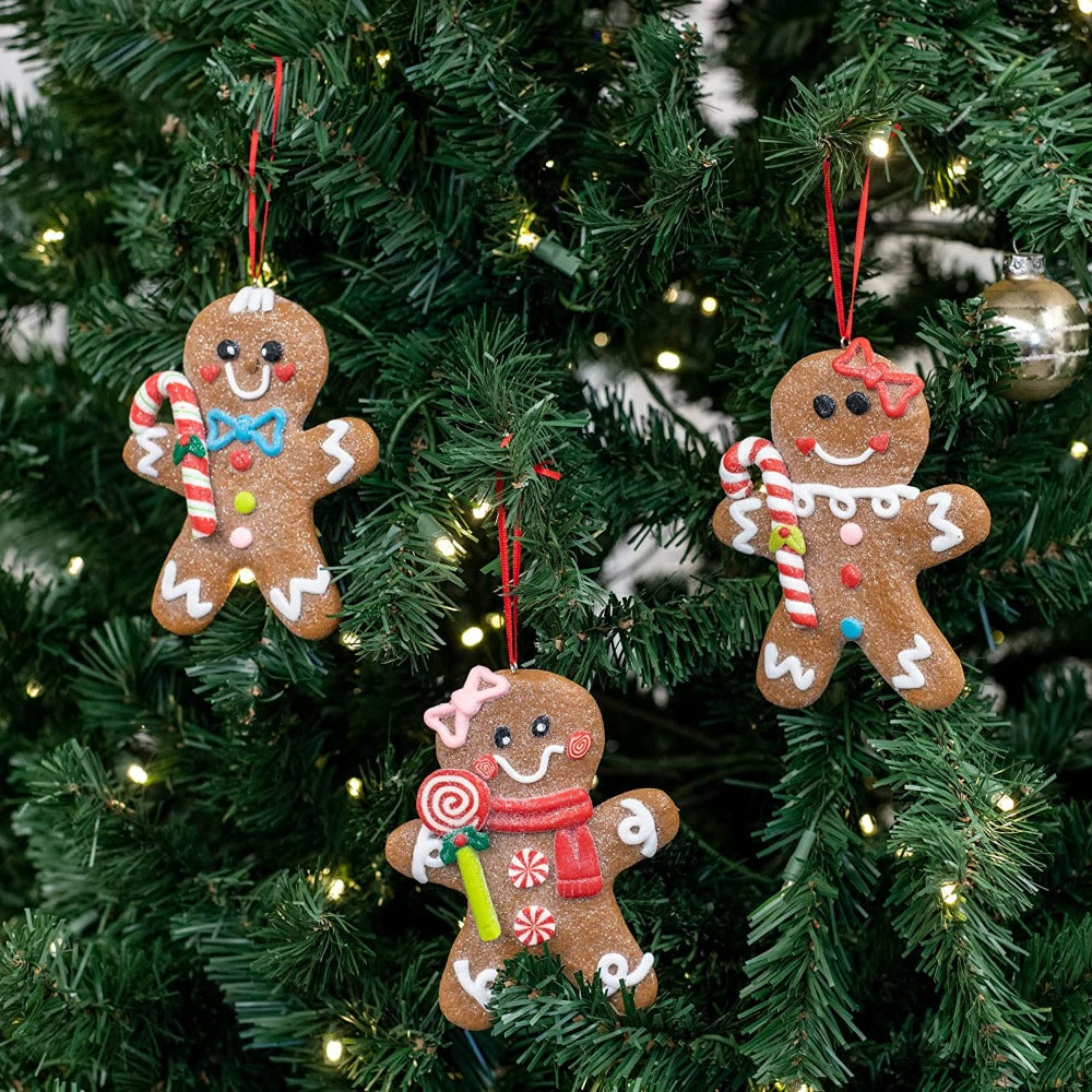 5" Gingerbread Man Christmas Ornaments – Set of 3 – detail view