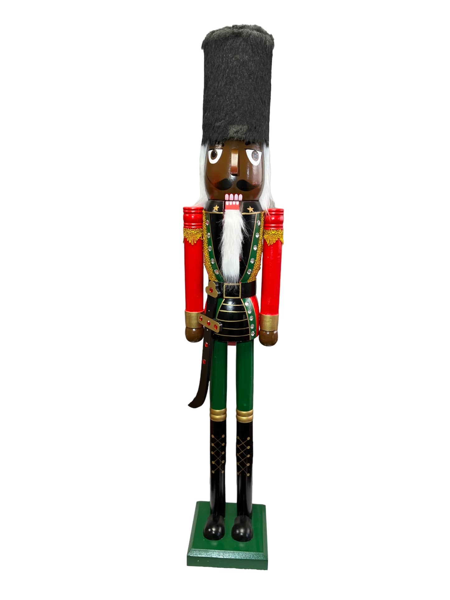 4ft Life-Size Blue Glitter Christmas Nutcracker King – African American Wooden Nutcracker Decoration