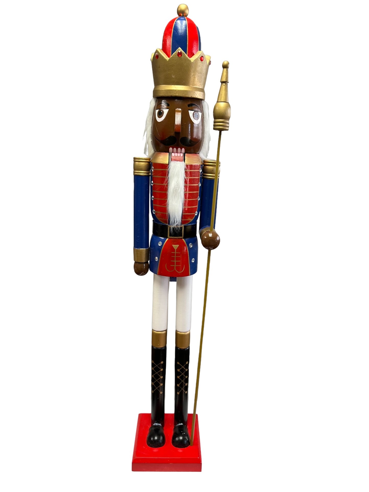 4ft Life-Size Blue Glitter Christmas Nutcracker King – African American Wooden Nutcracker Decoration