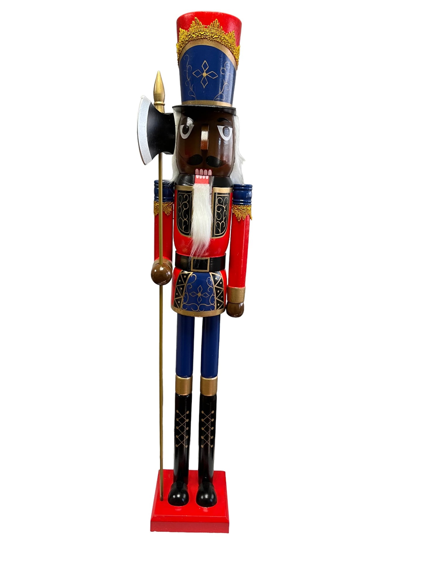 4ft Life-Size Blue Glitter Christmas Nutcracker King – African American Wooden Nutcracker Decoration