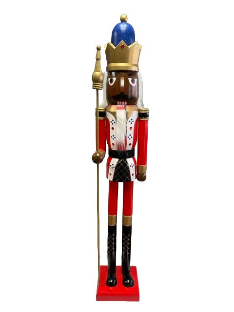 4ft Life-Size Blue Glitter Christmas Nutcracker King – African American Wooden Nutcracker Decoration