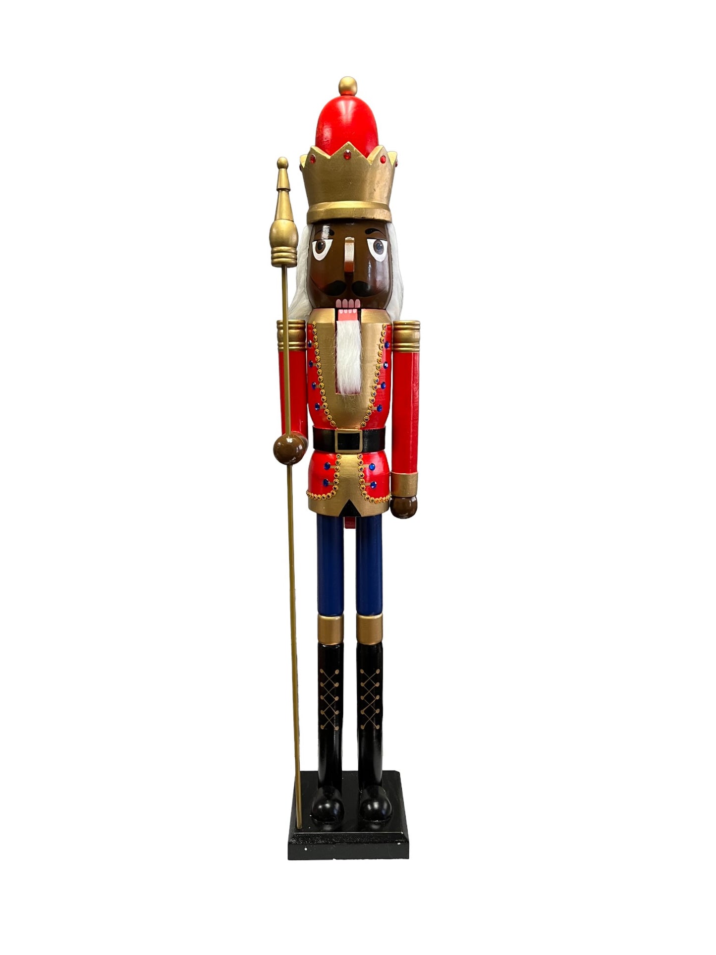 4ft Life-Size Blue Glitter Christmas Nutcracker King – African American Wooden Nutcracker Decoration