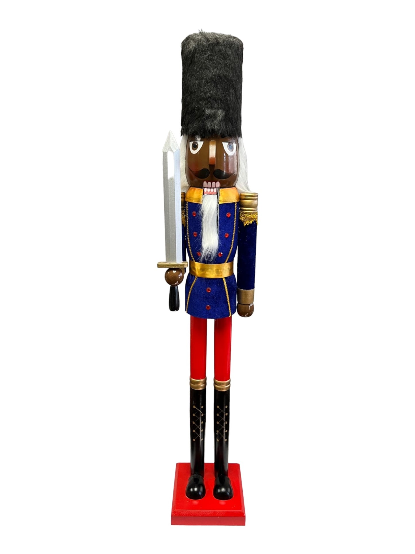 4ft Life-Size Blue Glitter Christmas Nutcracker King – African American Wooden Nutcracker Decoration