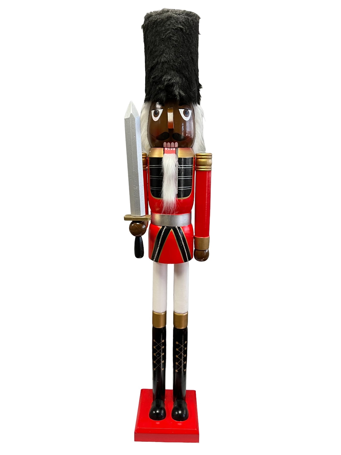 4ft Life-Size Blue Glitter Christmas Nutcracker King – African American Wooden Nutcracker Decoration