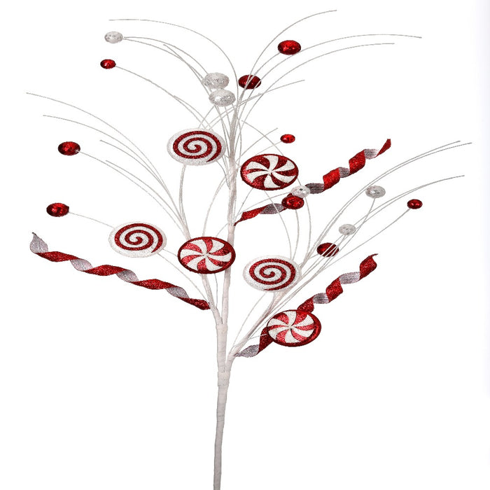 30-inch glitter peppermint candy and curly grass holiday spray