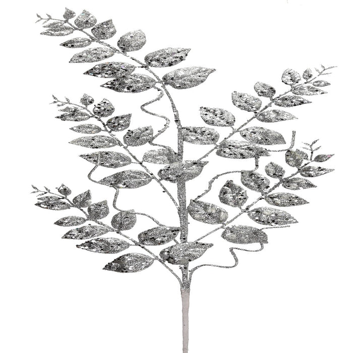 35" Silver Glitter Mica Later Fern Spray - Sparkling Christmas  Decor