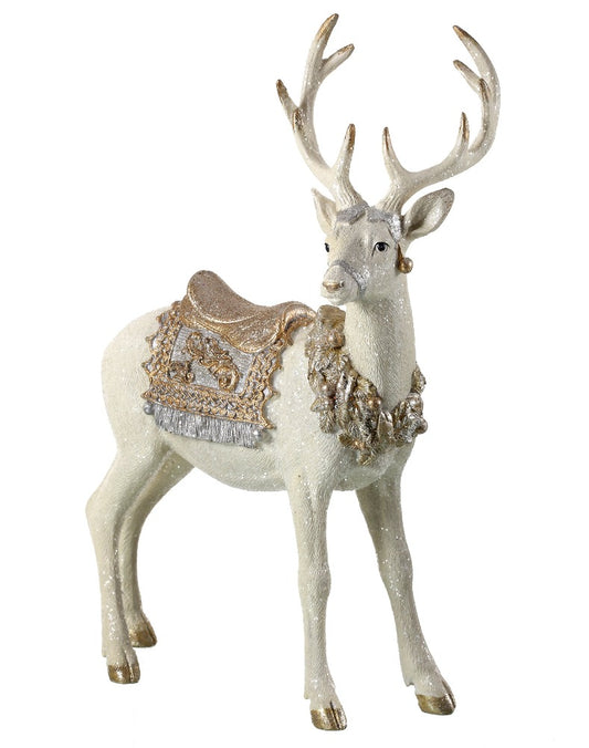 16" Standing Reindeer with Glittering Saddle and Blanket – Elegant Christmas Decoration