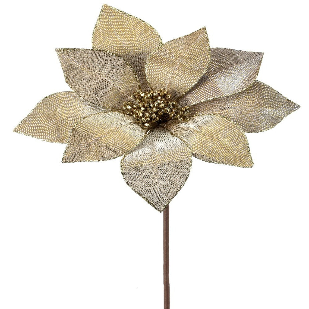 24" Gold Metallic Mirror Fabric Poinsettia Flower