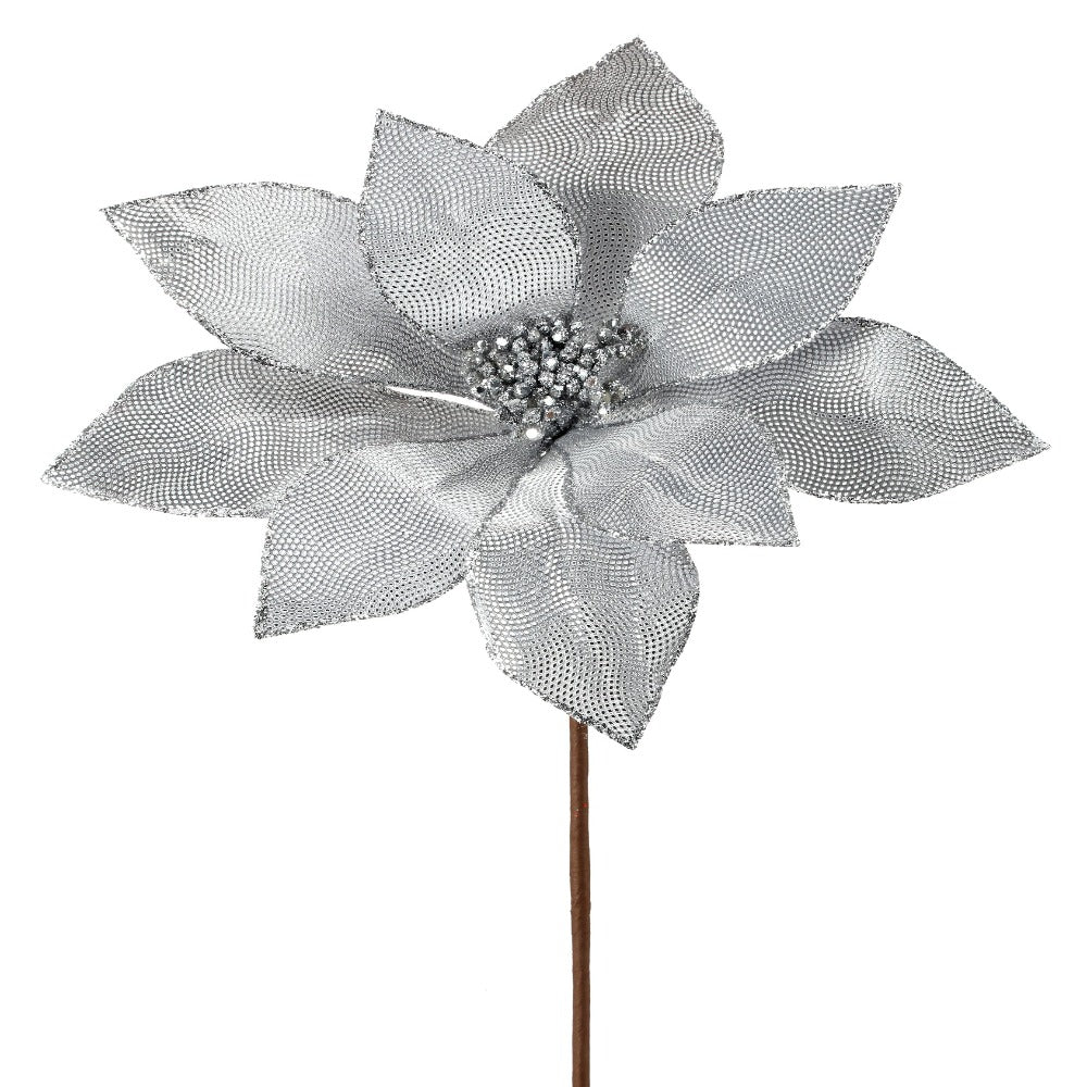 24-inch silver metallic mirror fabric poinsettia flower