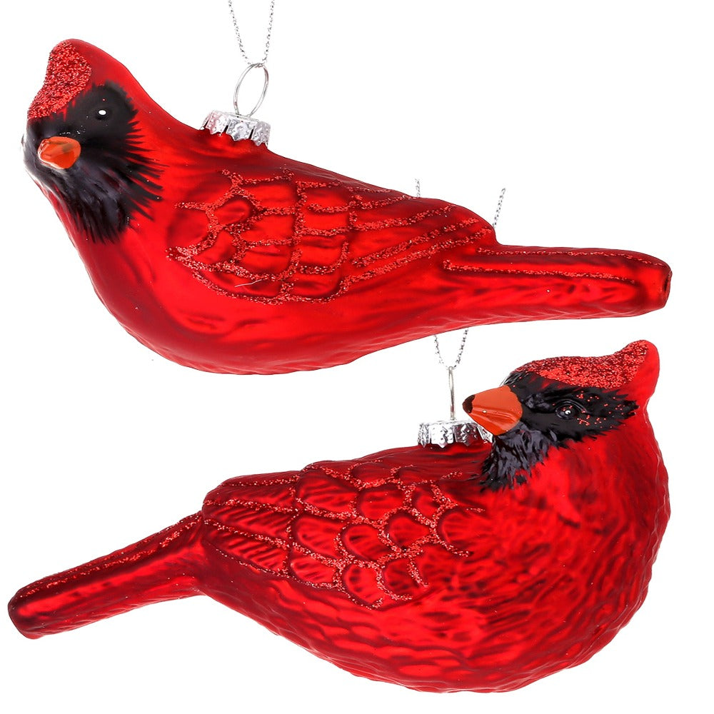 5" Glass Cardinal Ornament, Set of 2 Assorted - Nature-Inspired Christmas Tree Decorations