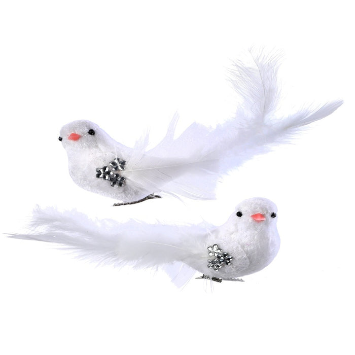 6-inch velvet and feather bird clip Christmas ornaments, set of 2