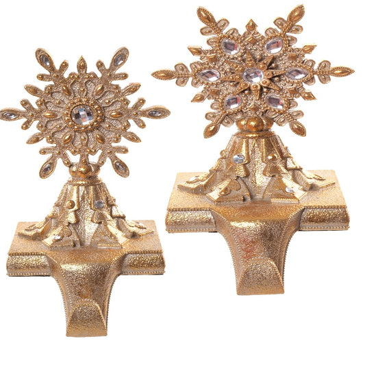 9" Jeweled Snowflake Stocking Holders – Set of 2 Assorted Gold Christmas Decor