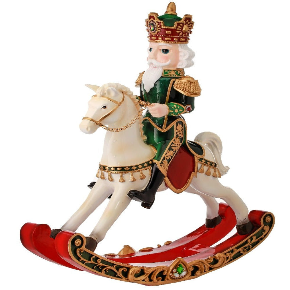 20" Royal Jeweled Nutcracker Rocking Horse: Luxurious Holiday Christmas with Elegant Detailing