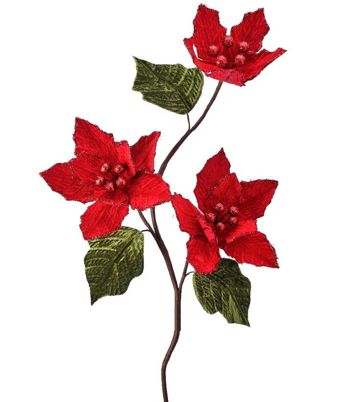 24-inch velvet poinsettia Christmas flower with glitter edge