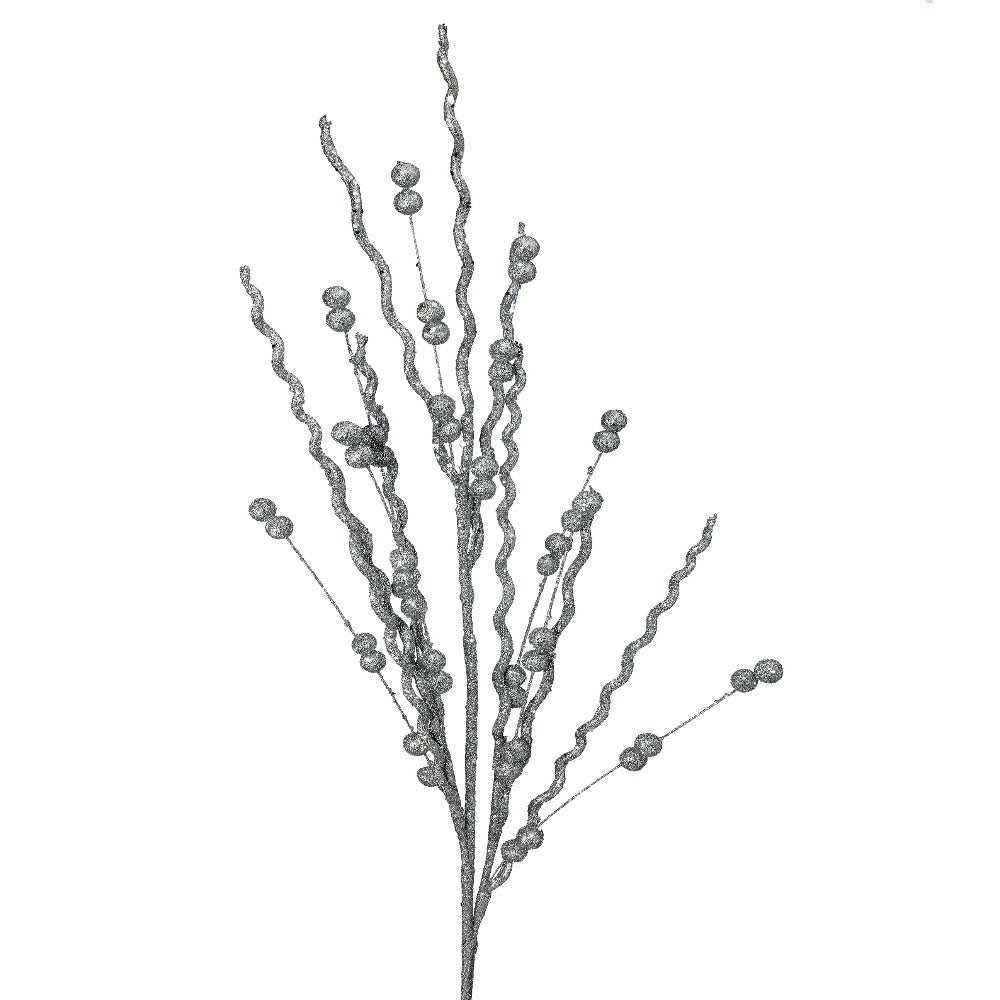 37-inch silver glitter curly willow ball Christmas spray