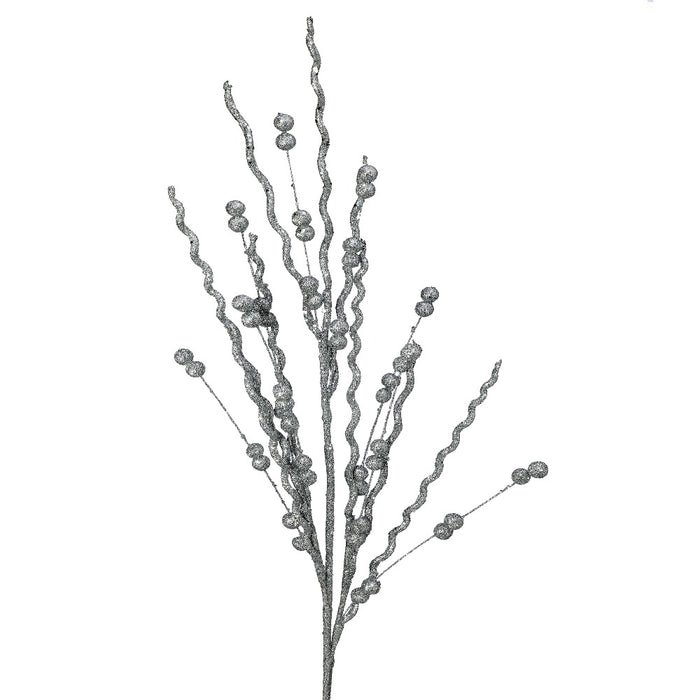 37-inch silver glitter curly willow ball Christmas spray
