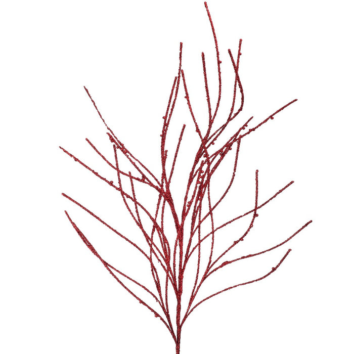 47-inch red glitter sequin wispy willow Christmas spray