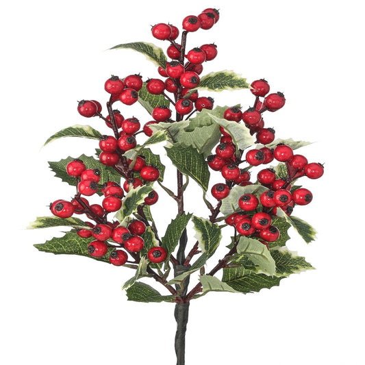 19" Waterproof Mixed Berry and Holly Spray - Durable Christmas Floral Decoration