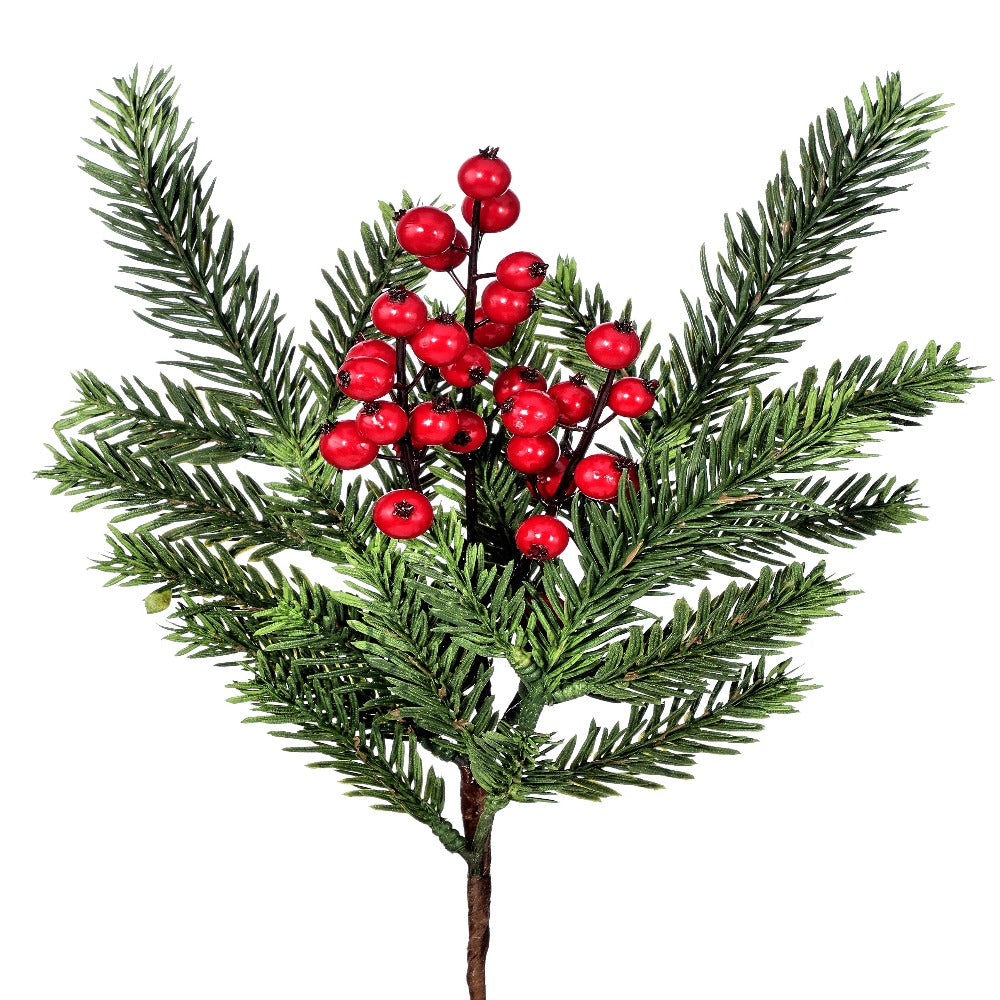 14.5" Mountain Fir Spray with Waterproof Berries – Lush Christmas Decoration