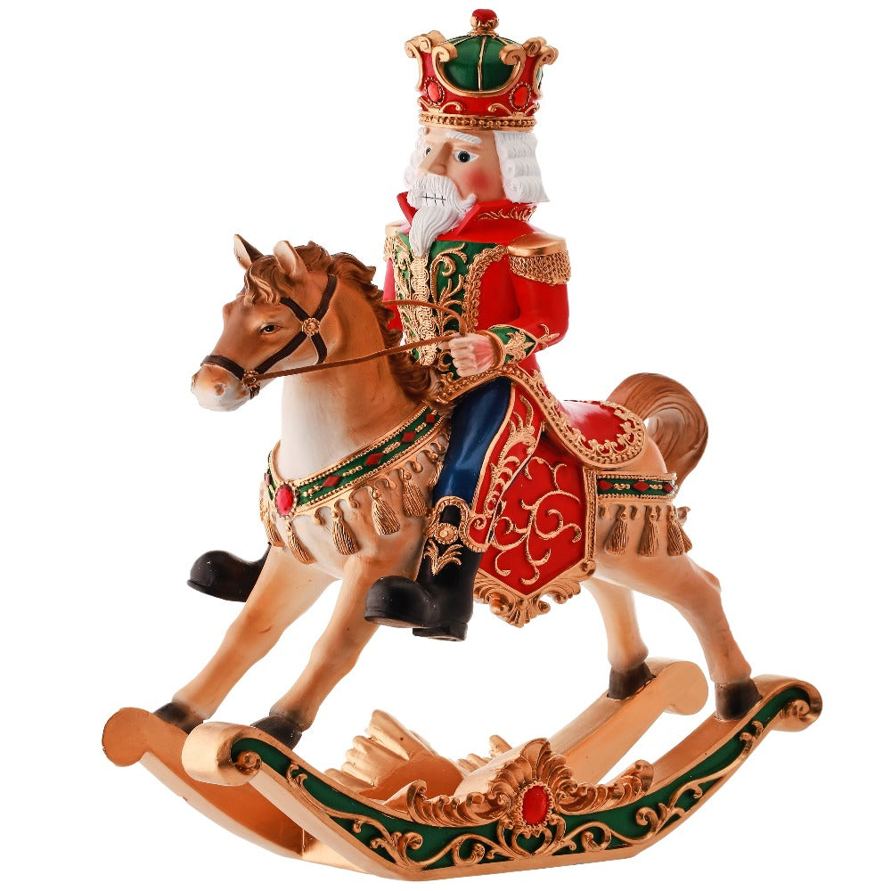 15" Resin Nutcracker Rocking Horse - Charming Christmas Decoration