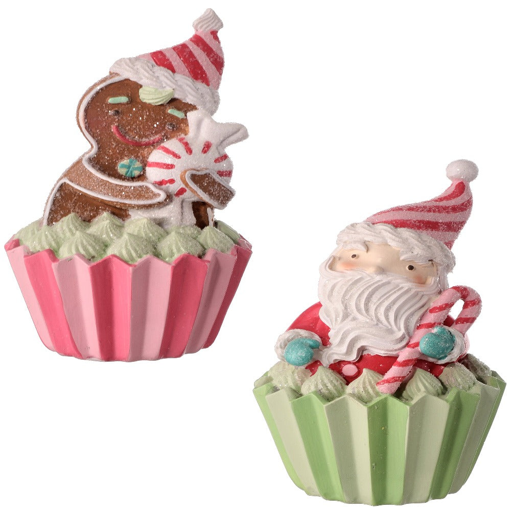 5.5" Resin Gingerbread Cupcake Ornaments – Set of 2 Assorted Christmas Decor