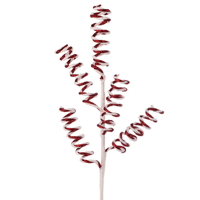23-inch red and white curly peppermint twist Christmas spray