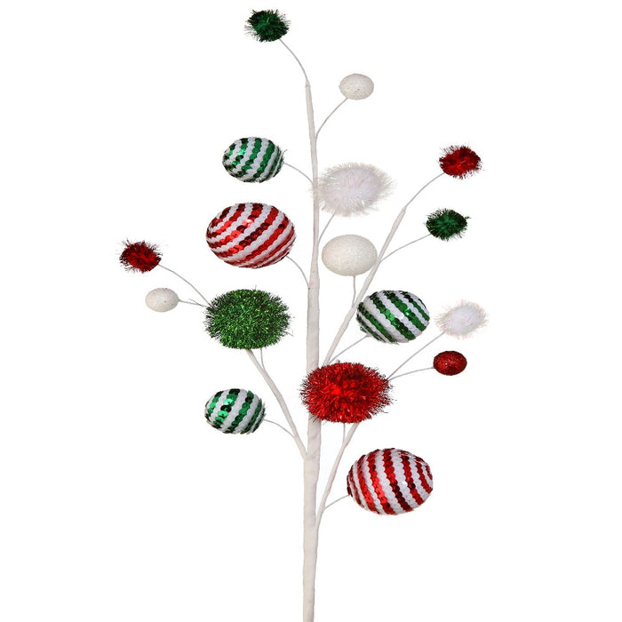 28-inch sequin stripe and sparkle ball Christmas spray