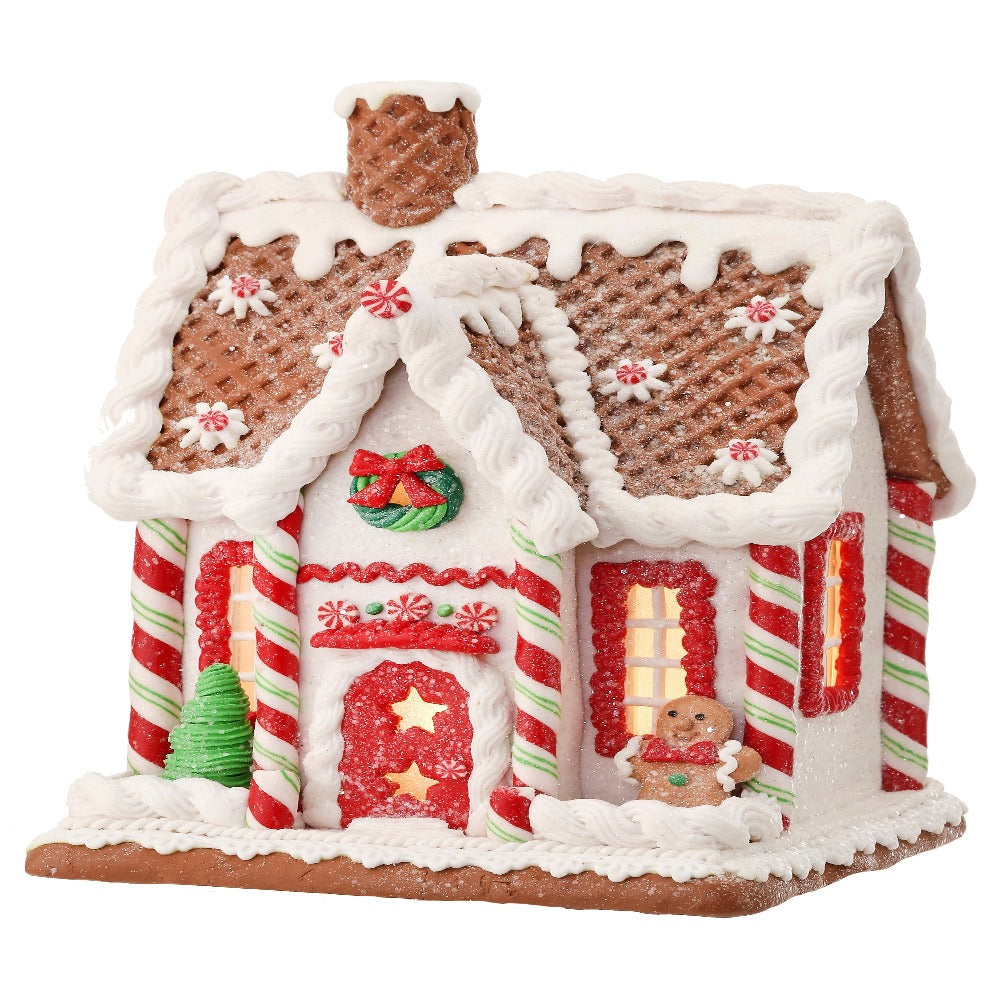 8" LED Peppermint Cookie House with Timer – Festive Christmas Decoration