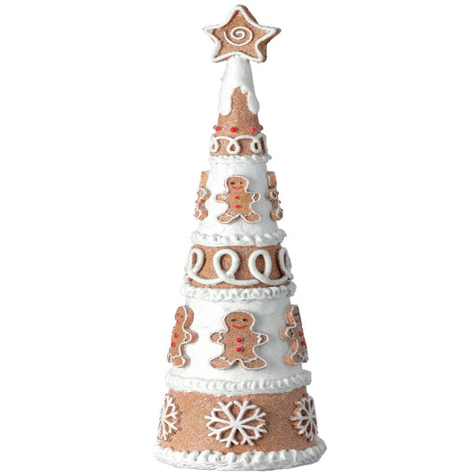 12.5" Resin Frosted Gingerbread Cone Tree - Festive Christmas Decoration