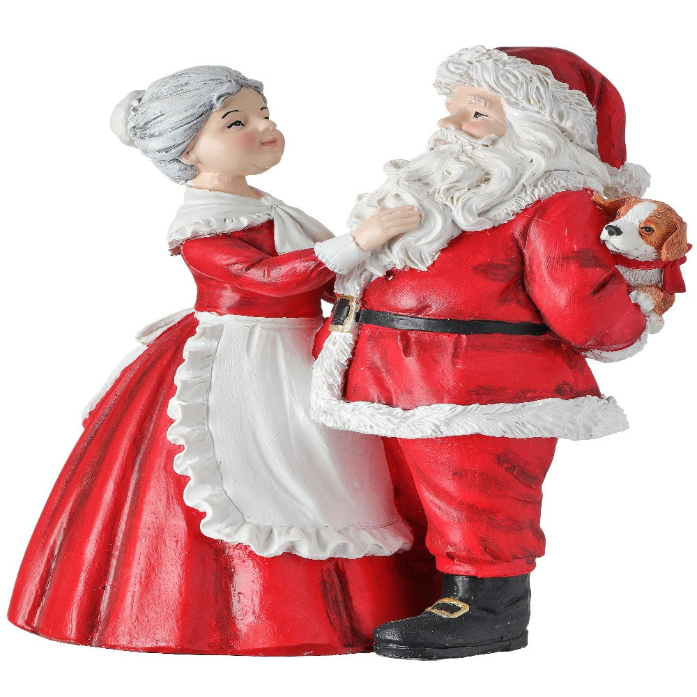 8" Resin Santa Hiding Puppy with Mrs. Claus Figurine