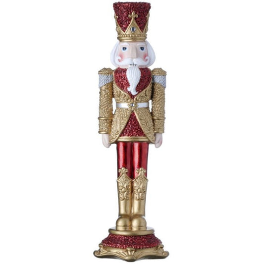 13" Resin Red and Gold Soldier Nutcracker - Classic Christmas Decoration