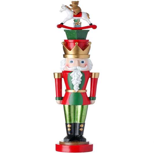 20" Resin Nutcracker with Gifts and Rocking Horse: Festive Christmas Decoration with Charming Details