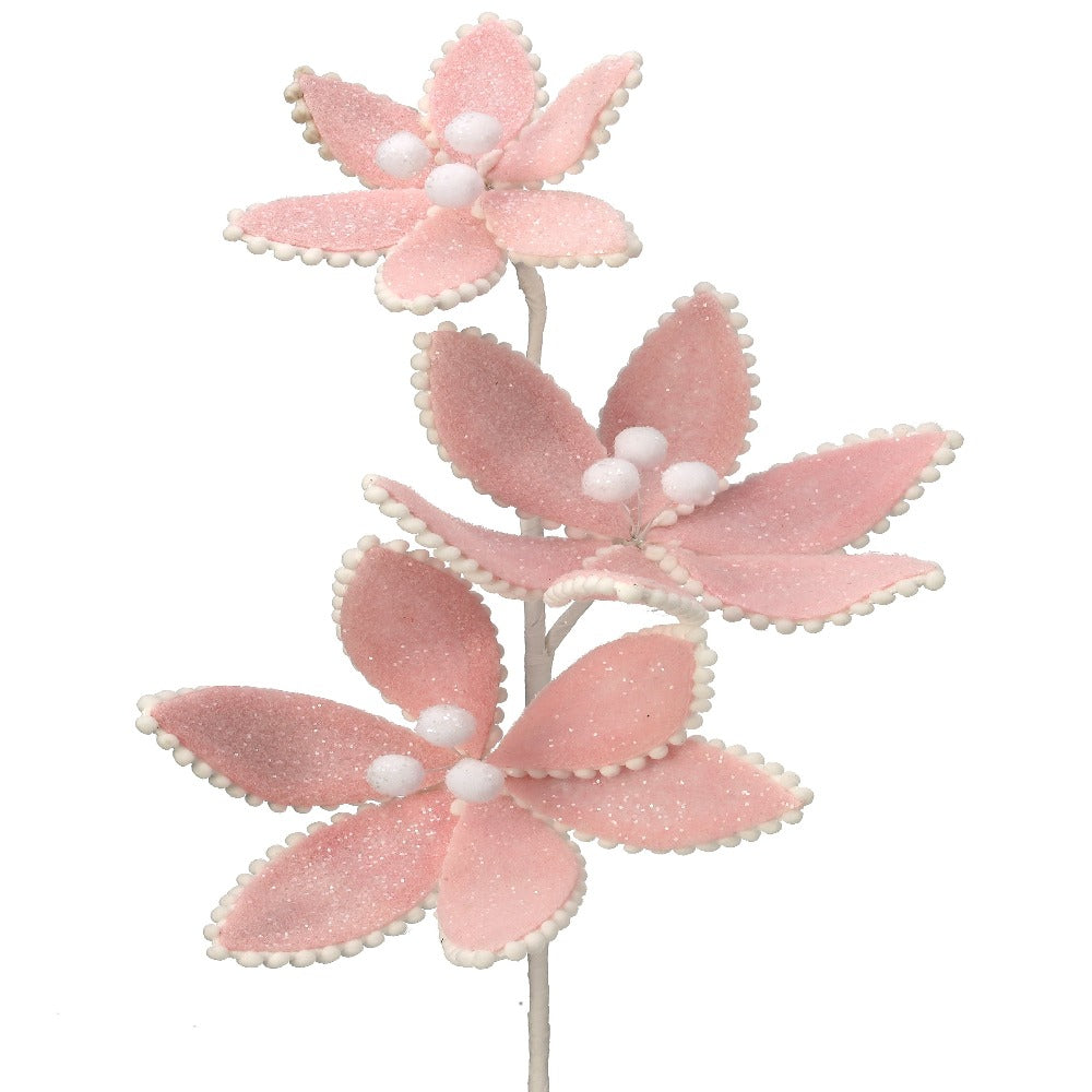 24-inch glittered white pom-pom Christmas floral pick – alternate view