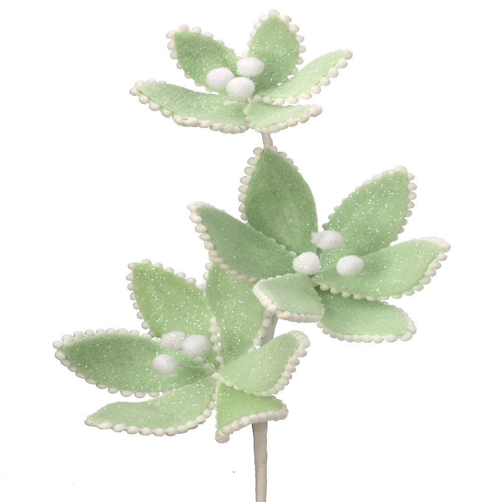 24-inch glittered white pom-pom Christmas floral pick – additional view