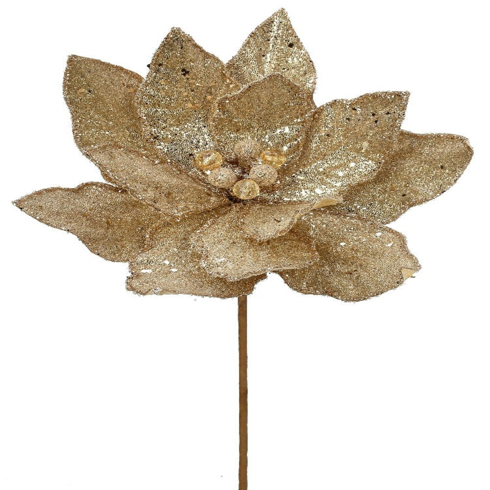 18" Micro Beaded/Sequins Poinsettia Flower- Elegant Christmas Ornament for Holiday Decor